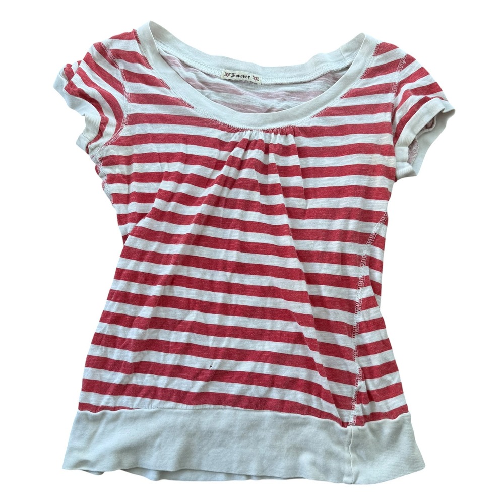 Forever 21 Striped Baby Tee Cap Sleeve Y2K Scoop Neck Small Red White twee
